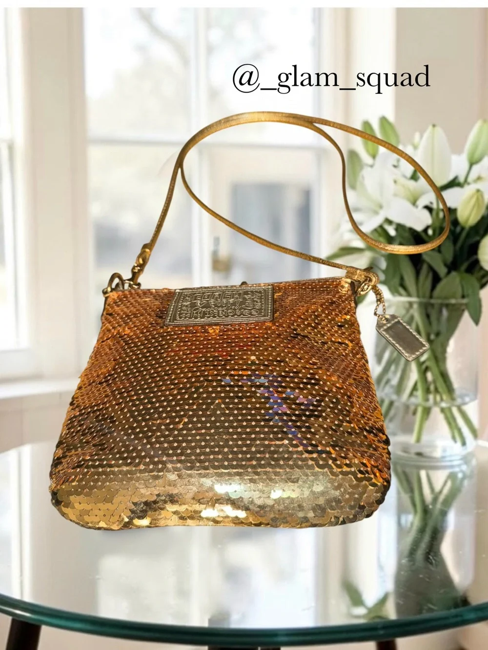 RARE Vintage Coach Poppy Gold Sequin Crossbody Bag w. Hangtag Y2K